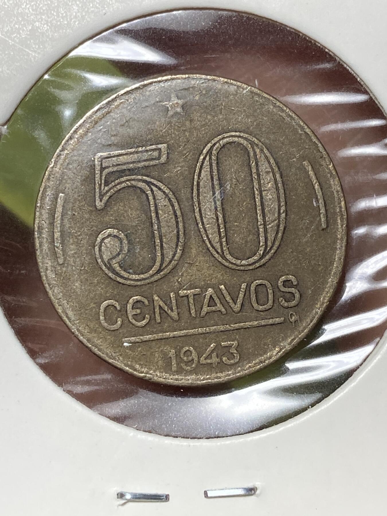 2026年第三十六场(总第二百零五场）外国精品纸夹币场(免佣金) 稀少版本–巴西🇧🇷1943年50分(1943–1965年第一版，铜镍材质，关门年仅发行2年)