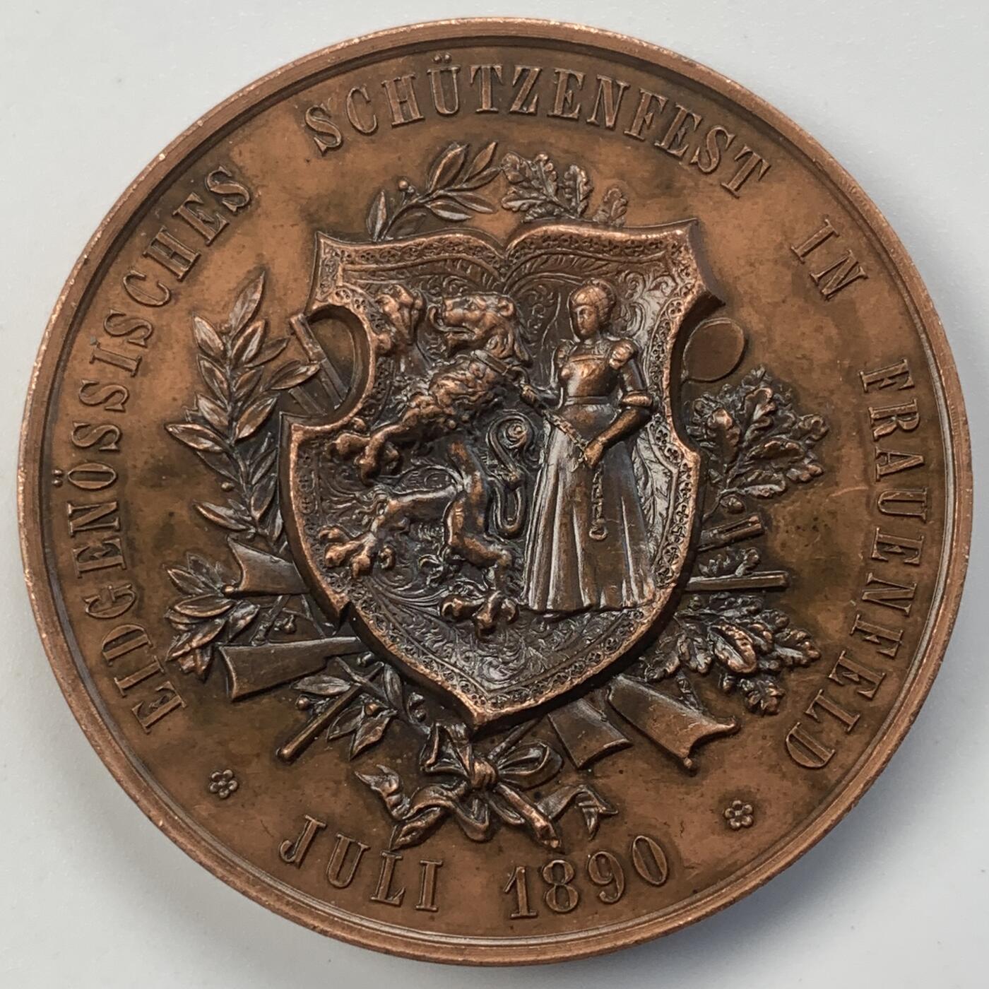 掌中浮雕-藏着的欧洲第055场 1890年瑞士弗劳恩费尔德射击节铜章，45mm
