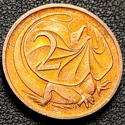 泉币菌-第211场-拍品多 请提前出价（工作最近较忙 发货不及时，望理解） - 铜光美品 1984年 英属澳大利亚2分铜币 伞蜥蜴斗篷蜥 21.5mm