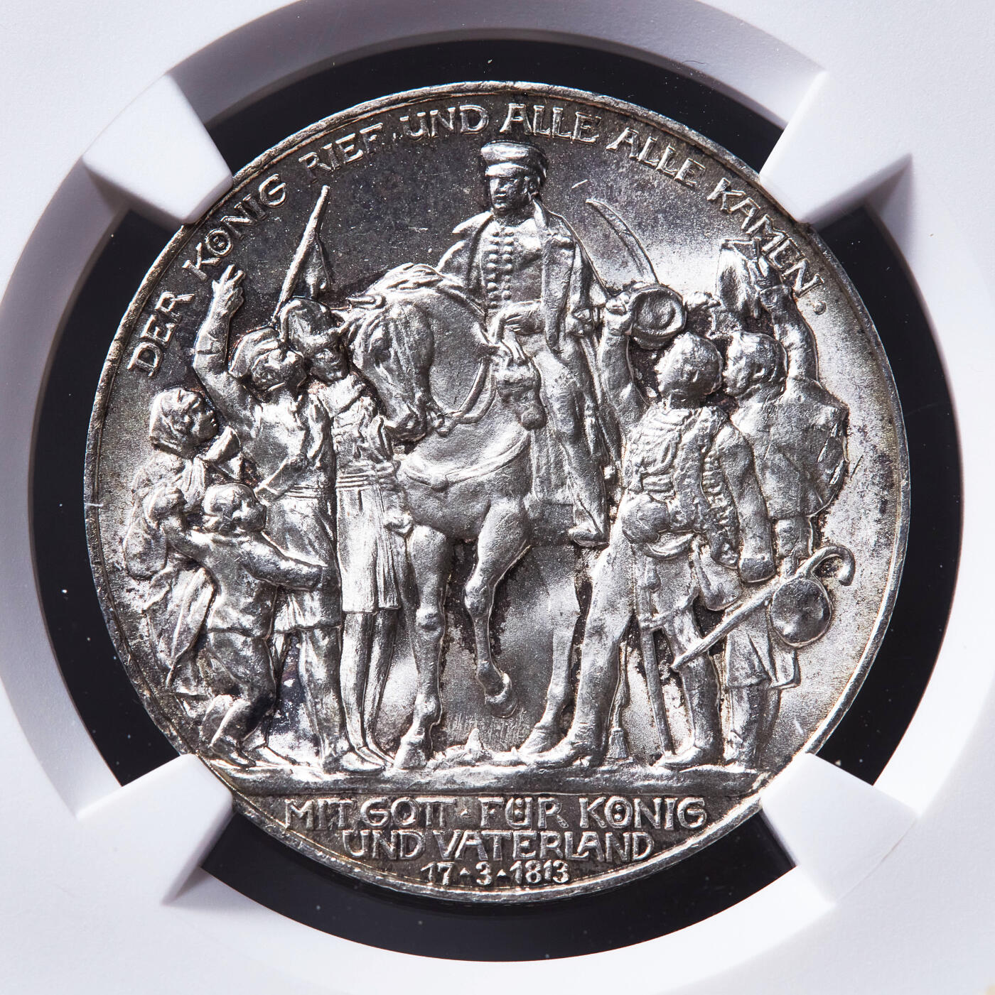 【俄甄集藏】2026年(049)03-18星期三 晚 19:30 全场包邮 德国普鲁士1913年A版反法战争胜利百年3马克银币，NGC MS63，原味包浆，转光品相