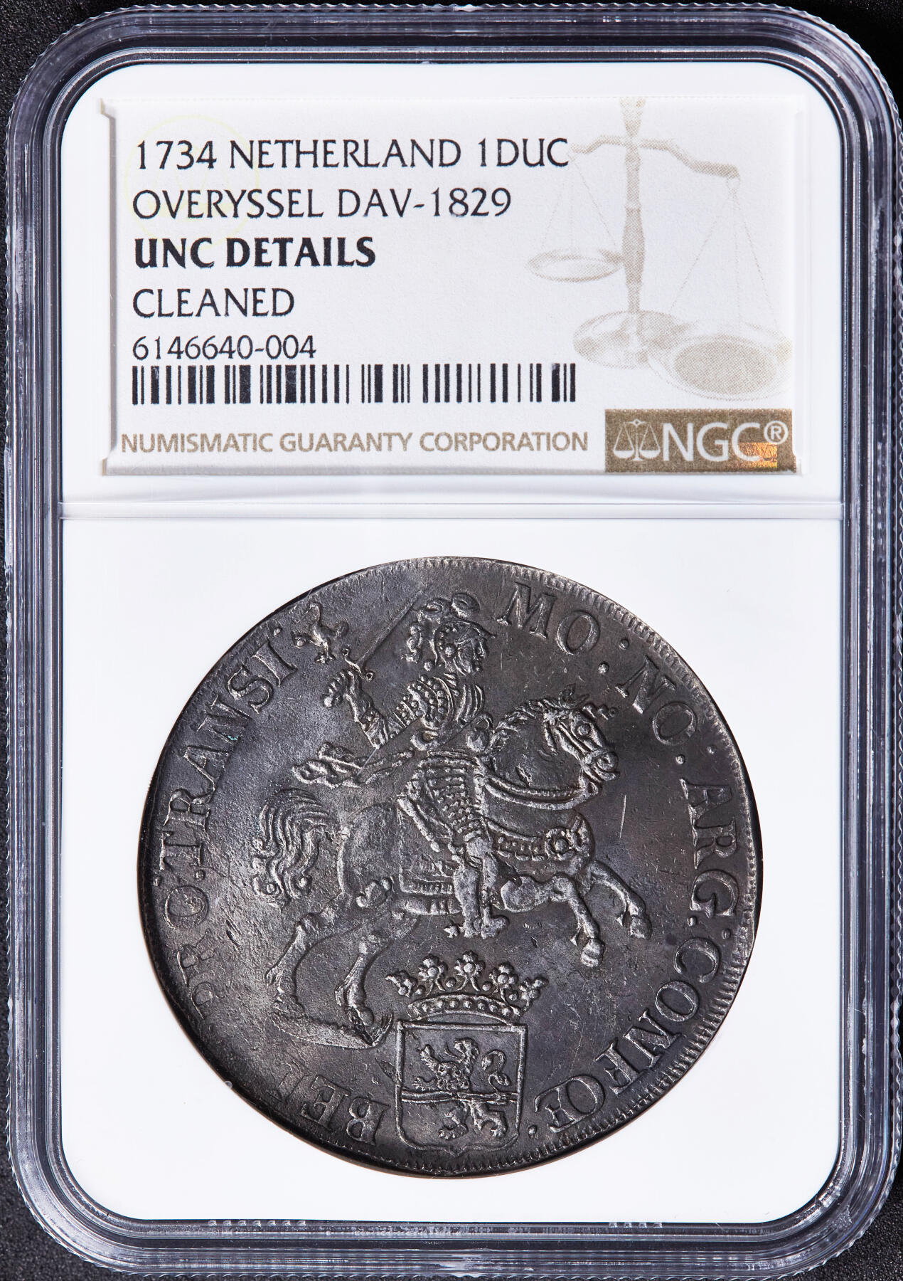 【俄甄集藏】2026年(049)03-18星期三 晚 19:30 全场包邮 尼德兰共和国1734年荷兰-奥弗莱塞尔省马剑1杜卡特大银币，NGC UNCD，原味酱彩老包浆，名誉品种，疑似错杀