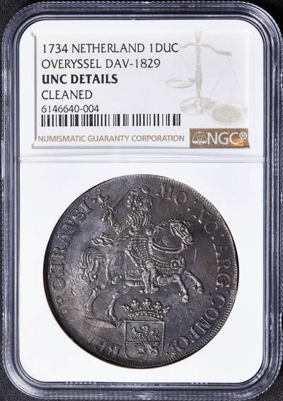 【俄甄集藏】2026年(049)03-18星期三 晚 19:30 全场包邮 - 尼德兰共和国1734年荷兰-奥弗莱塞尔省马剑1杜卡特大银币，NGC UNCD，原味酱彩老包浆，名誉品种，疑似错杀