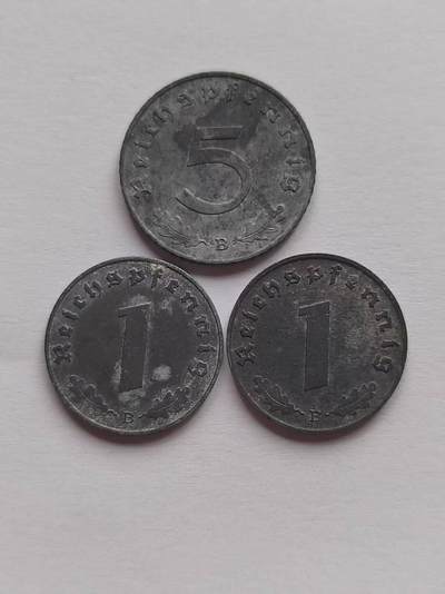 好品德三万字芬尼锌币，底板带光，3个一套都是B厂，一个5芬尼2个1芬尼 - 好品德三万字芬尼锌币，底板带光，3个一套都是B厂，一个5芬尼2个1芬尼