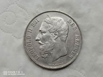 银币 - 1873年比利时5法郎大银币