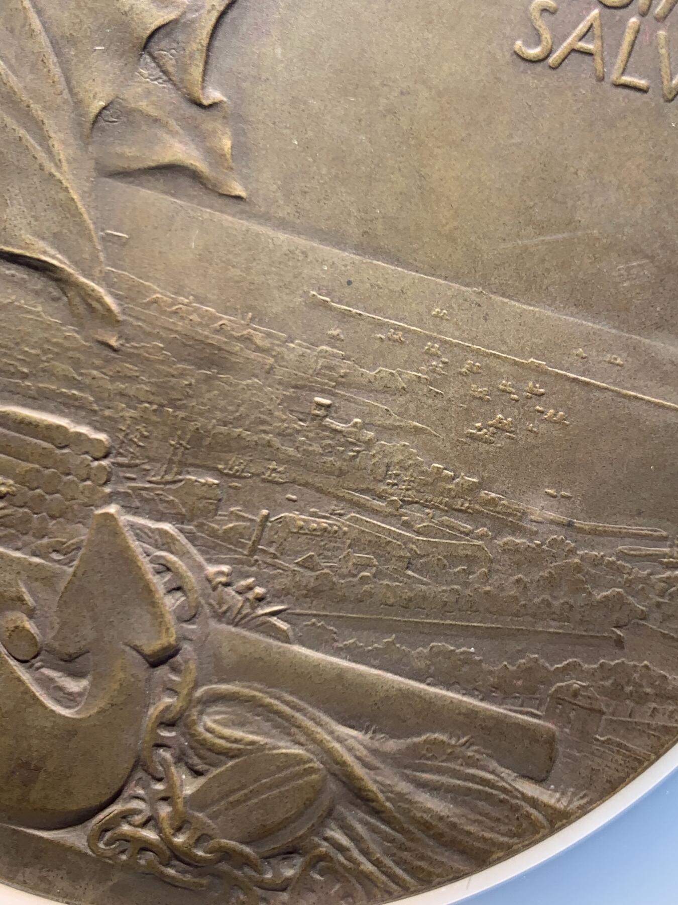 《竞宝斋》第471场 周日，周一，周二 3场连拍 （全场包邮）欢迎送拍 NGC MS63BN 1896年俄罗斯舰队抵达法国瑟堡铜章 稀缺沙普兰大师作品 加大加厚盒