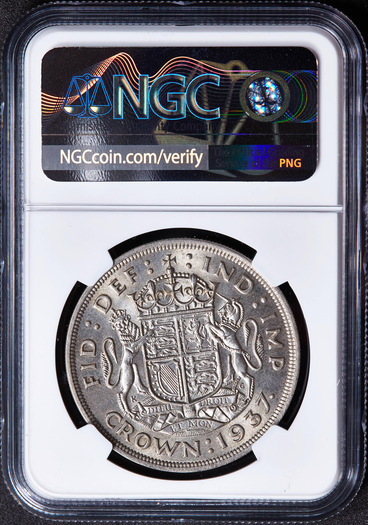【俄甄集藏】2026年(049)03-18星期三 晚 19:30 全场包邮 英国1937年乔治六世国徽版1克朗大银币，NGC MS63，黄油彩包浆，转光品相，经典品种