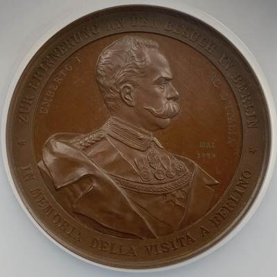 掌中浮雕-藏着的欧洲第055场 - NGC MS64 : 1889年翁贝托一世访问柏林纪念铜章，60mm