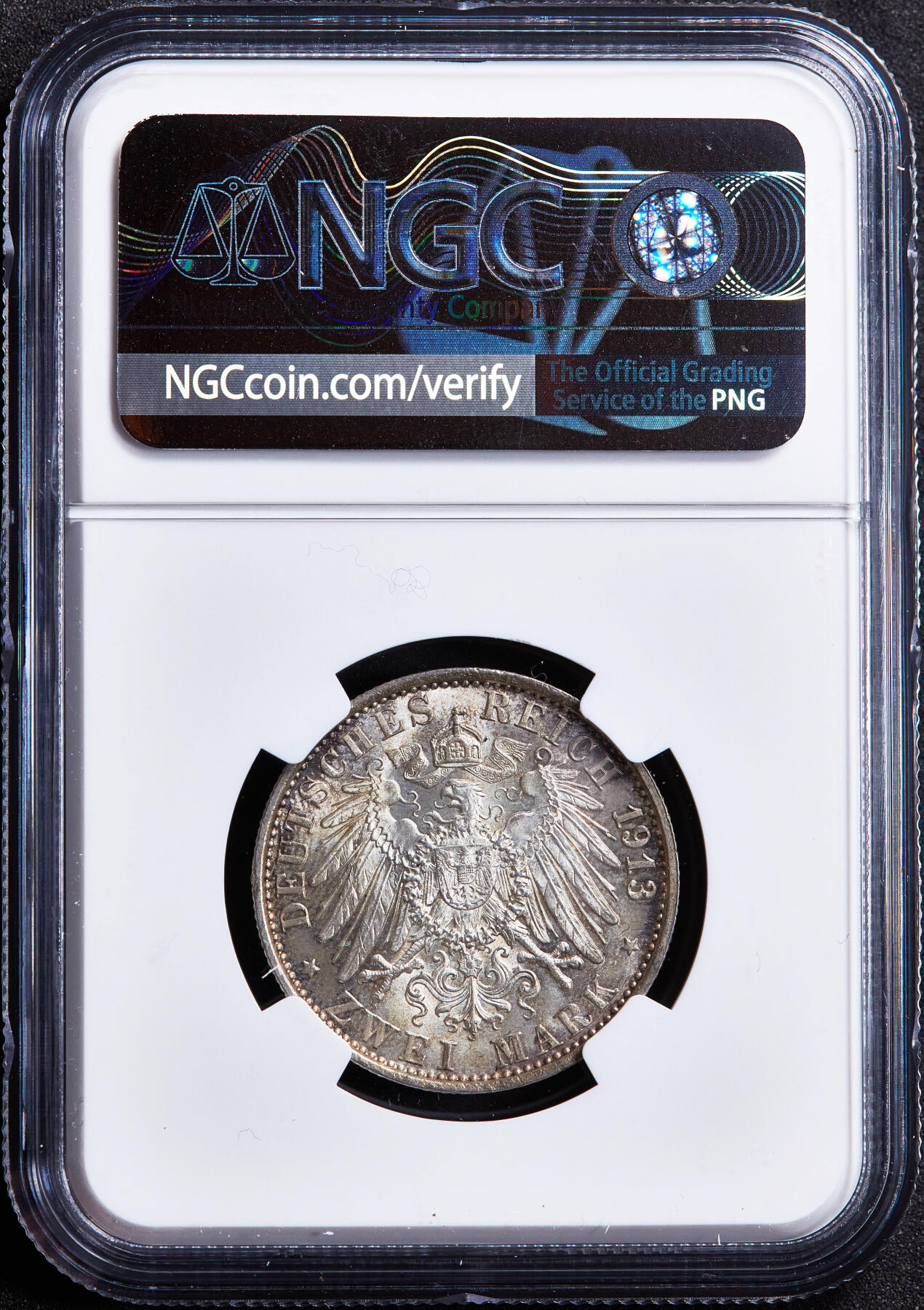 【俄甄集藏】2026年(049)03-18星期三 晚 19:30 全场包邮 德国普鲁士1913年A版威廉二世军装2马克银币，NGC MS65，黄油彩老包浆，顶级十字转光品相
