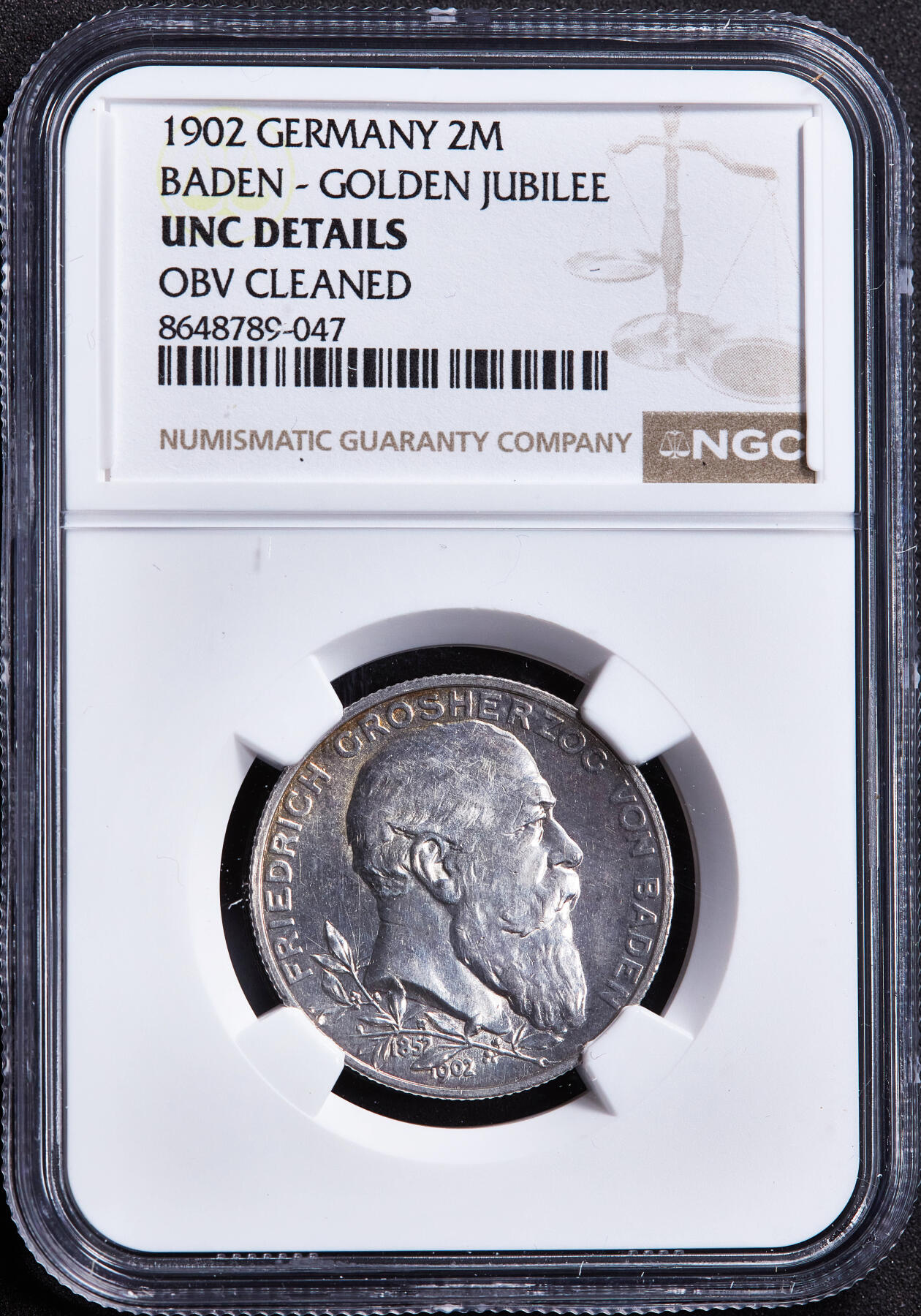 【俄甄集藏】2026年(049)03-18星期三 晚 19:30 全场包邮 德国巴登1902年弗里德里希一世执政50周年2马克银币，NGC UNCD，转光品相，疑似错杀