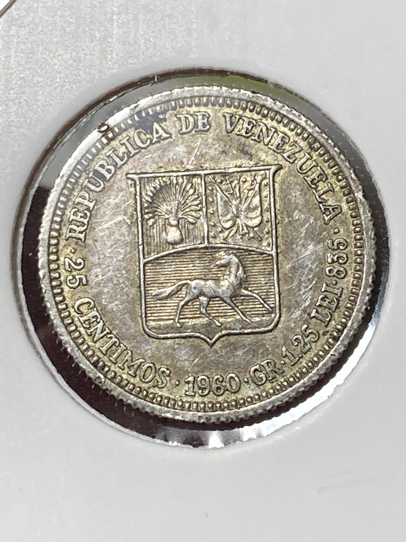 2026年第三十六场(总第二百零五场）外国精品纸夹币场(免佣金) 好品–委内瑞拉🇻🇪1960单年份25分银币(第二版，835高银)