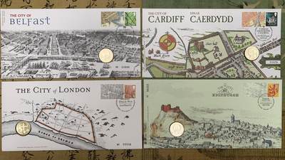 《竞宝斋》第471场 周日，周一，周二 3场连拍 （全场包邮）欢迎送拍 - 四枚一组 2010-2012年英国1英镑邮币封首日封 城市系列