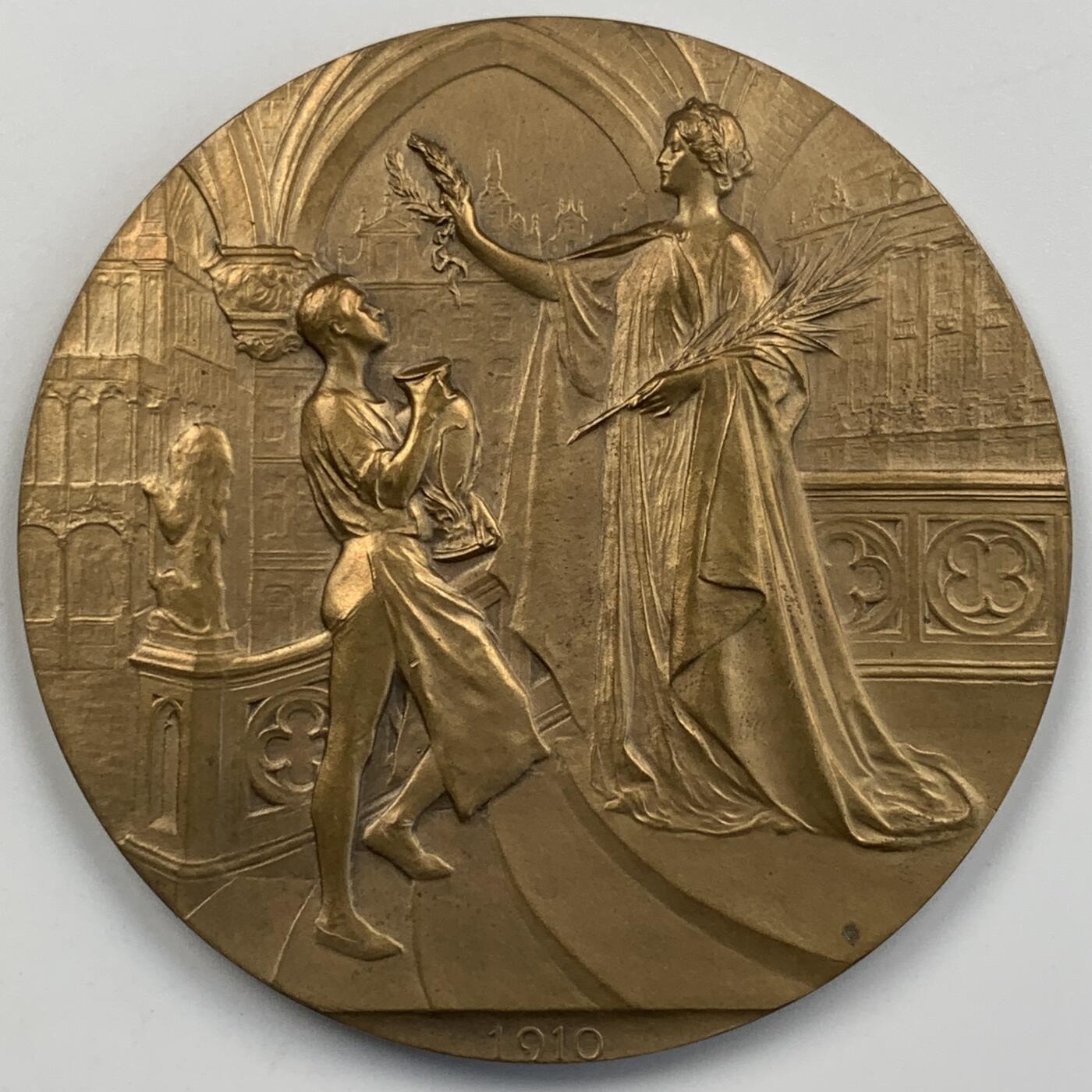 掌中浮雕-藏着的欧洲第055场 1910年比利时布鲁塞尔世博会大铜章，70mm