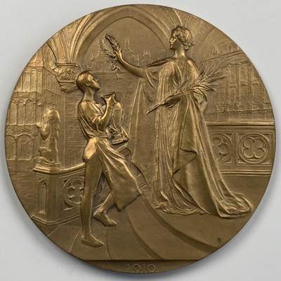 掌中浮雕-藏着的欧洲第055场 - 1910年比利时布鲁塞尔世博会大铜章，70mm