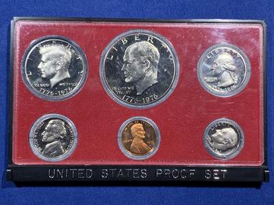 《竞宝斋》第471场 周日，周一，周二 3场连拍 （全场包邮）欢迎送拍 - 美国1976年官方清年精制套币 含艾克大一元精制币 细节见图