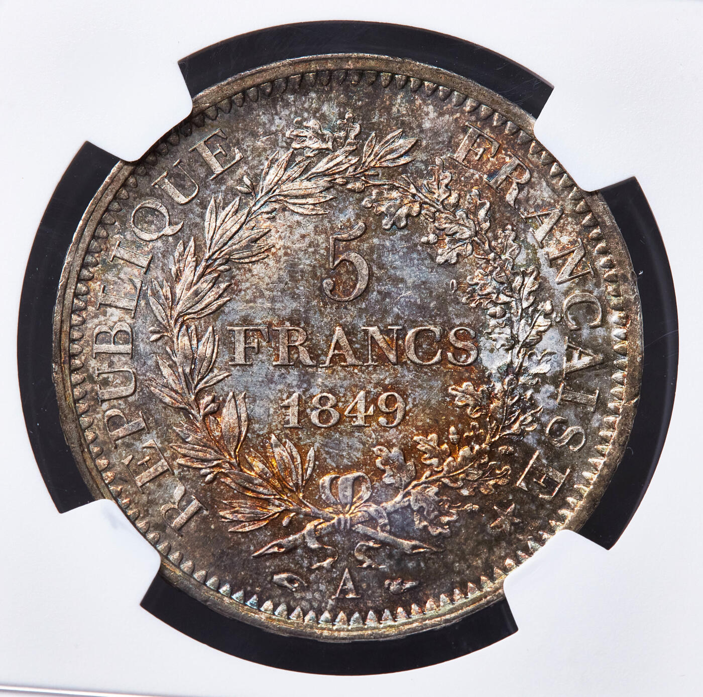【俄甄集藏】2026年(049)03-18星期三 晚 19:30 全场包邮 法国1849年第二共和国A版大力神5法郎大银币，NGC MS64，五彩，转光品相，少见高分