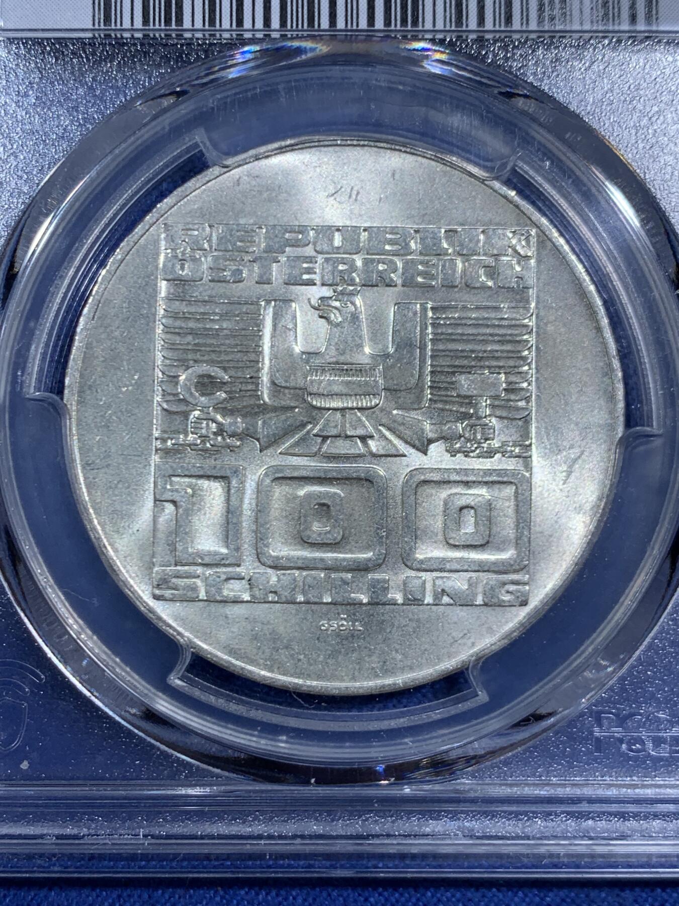 《竞宝斋》第471场 周日，周一，周二 3场连拍 （全场包邮）欢迎送拍 PCGS MS63 奥地利1976年克恩顿州建国1000周年100先令纪念银币 640银 23.93克