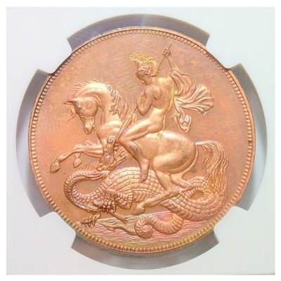 【样币】【艺术】NGC PR65RB 英国维多利亚+屠龙马剑高浮雕精制1克朗样币 发行量仅800枚 - 【样币】【艺术】NGC PR65RB 英国维多利亚+屠龙马剑高浮雕精制1克朗样币 发行量仅800枚