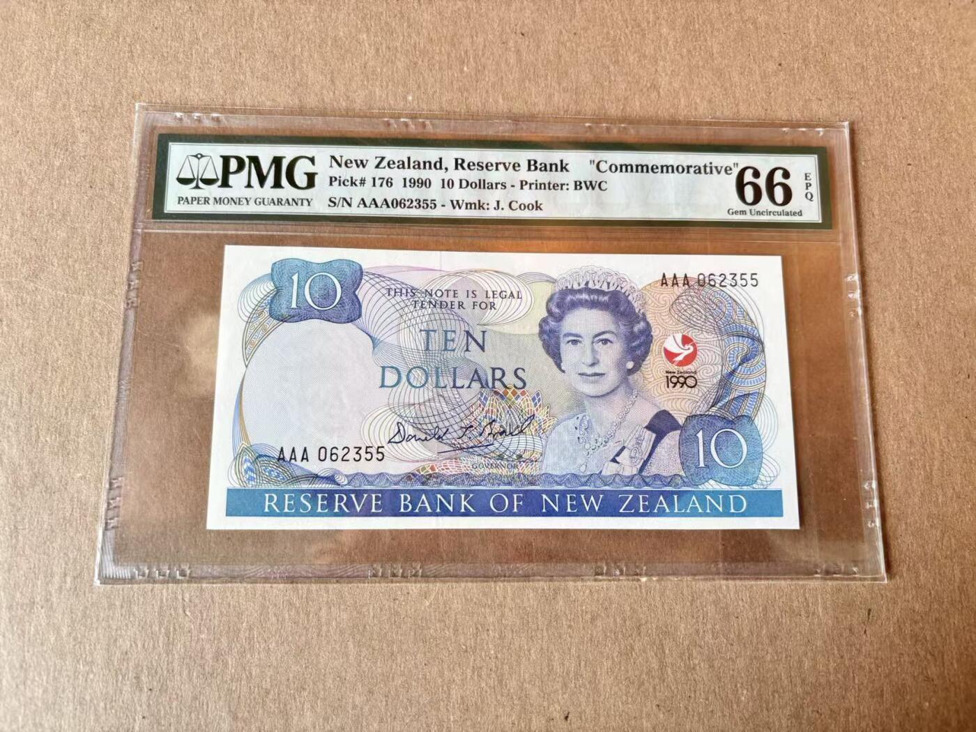 【Blue Auction】世界纸币精拍第795期——18级TOP拍卖/信誉/品质/专业/高效💫 【AAA无47】新西兰 1990年10元 花冠女王 PMG66EPQ 