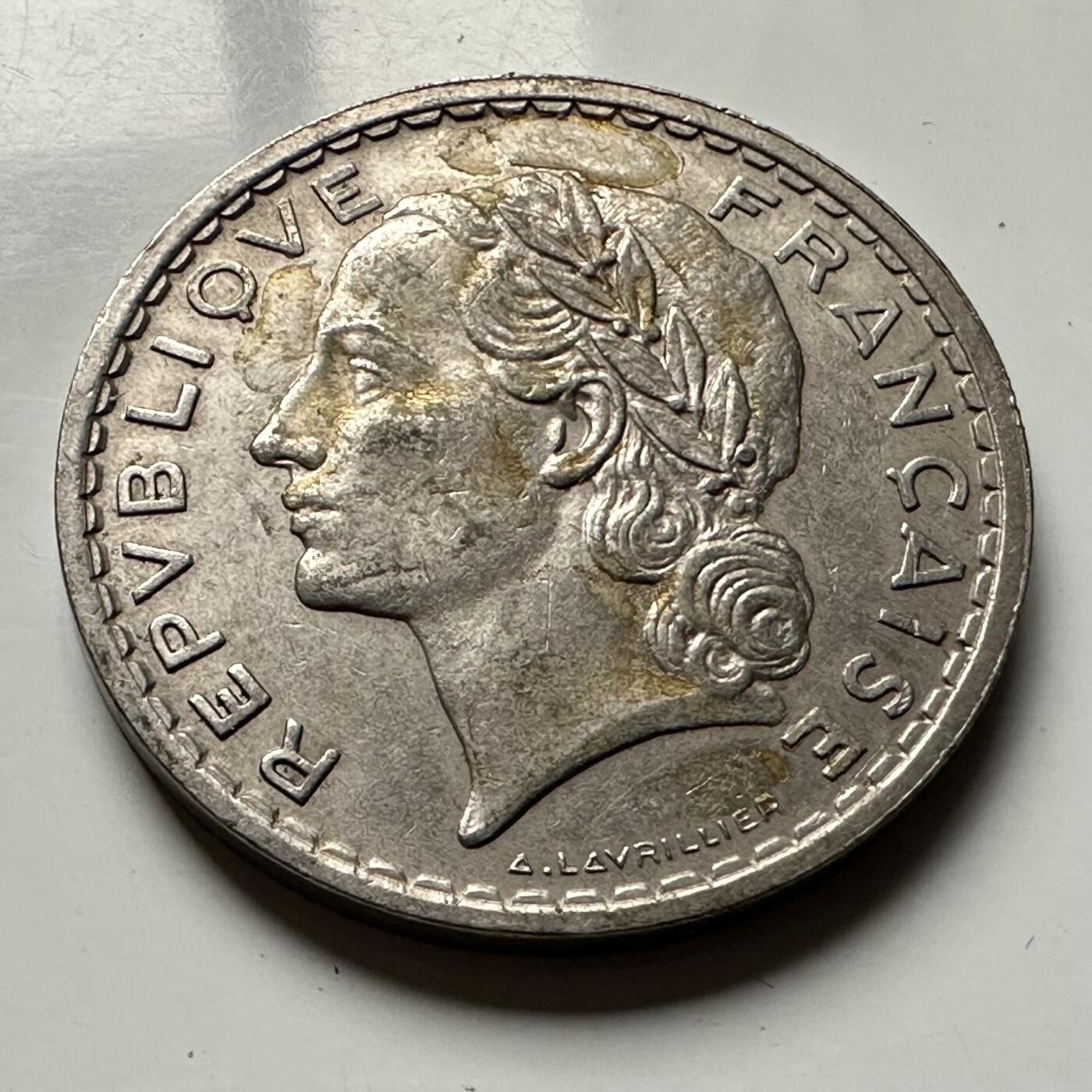 🌹外币初藏🌹🐯2026年第30场   每周二四六晚8️⃣点 接代拍 法国1935年 5法郎 镍币版 b