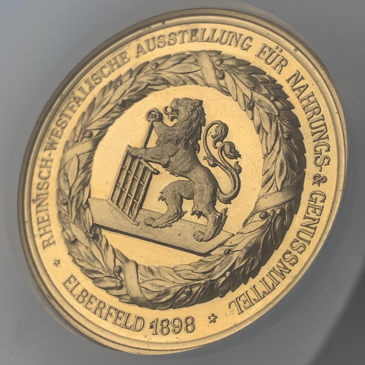 掌中浮雕-藏着的欧洲第055场 NGC MS63 : 1898年德国埃尔伯费尔德食品博览会镀金大铜章， 50mm 