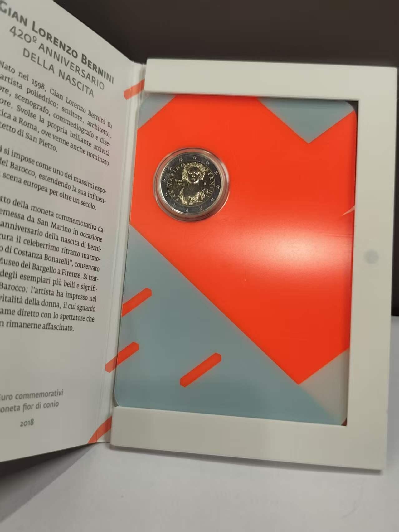 G&W世界散币，银币处理专场（第46场） 圣马力诺2018年2欧元 意大利文艺复兴 建筑 雕塑 画家 乔凡尼 洛伦佐 贝尼尼 诞辰420周年