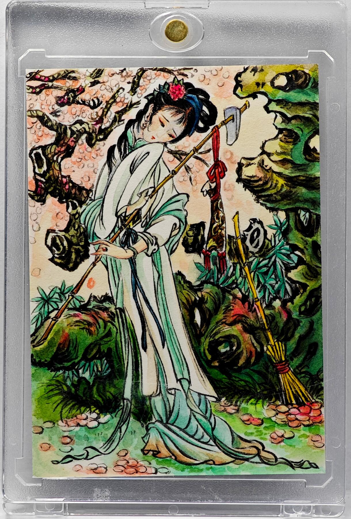 白泽拍卖卡牌手绘专场第34期（花朝去了又春分 草如茵 柳烟新） 2025 任逍遥手绘卡 黛玉葬花  芷若亲签 卡砖封装