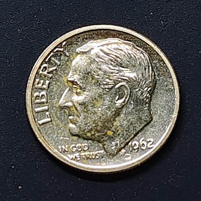【全场包邮】纯粹捡漏拍512场 - 美国1962年罗斯福10分银币【17.9毫米2.5克90%】