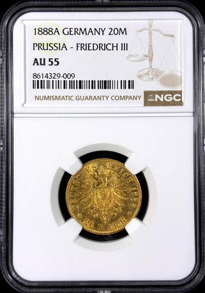 【雨安】【直播拍卖】【第0129期-评级币章】2026-03-21 周六 19:30 (金价1115, 银价20.09) - [评级金铂] Germany [金币] 德国 帝国 J.248 Prussia普鲁士 20马克 三皇  NGC-AU55