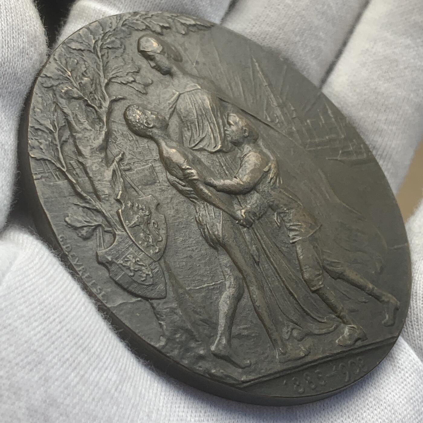 掌中浮雕-藏着的欧洲第055场 1908年比属刚果签订成立纪念铜章，70mm