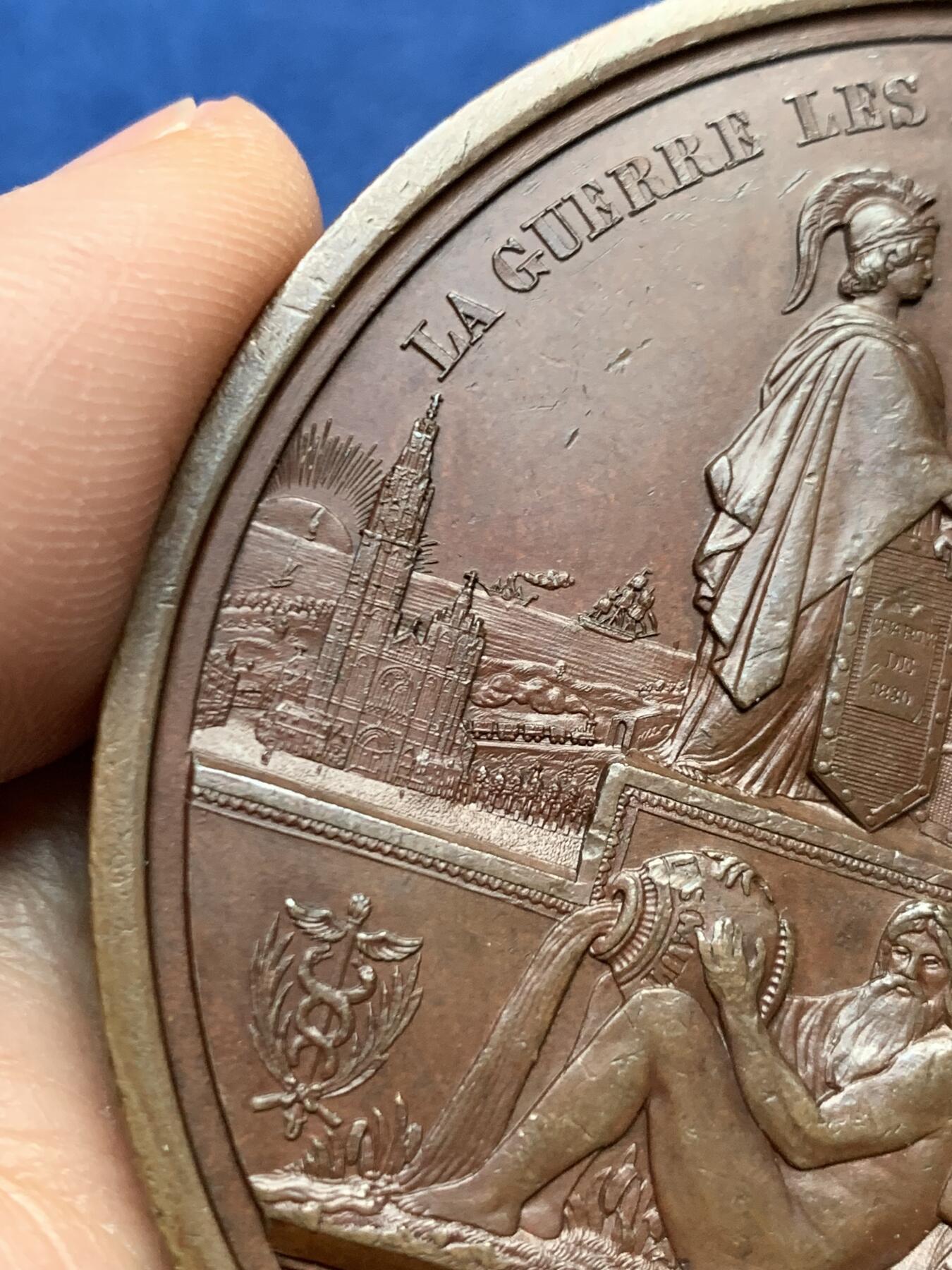 《竞宝斋》第472场 周日，周一，周二 3场连拍 （全场包邮）欢迎送拍 比利时1843年利奥波德一世头像亚琛至韦尔维耶铁路开通纪念铜章，超高浮雕，236.5g，72mm