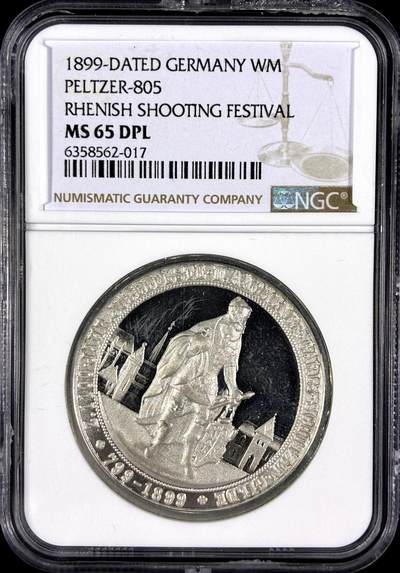 【雨安】【直播拍卖】【第0129期-评级币章】2026-03-21 周六 19:30 (金价1115, 银价20.09) - [评级章] Germany [章] 德国 1899年 莱茵射击节 银章 NGC-MS65DPL
