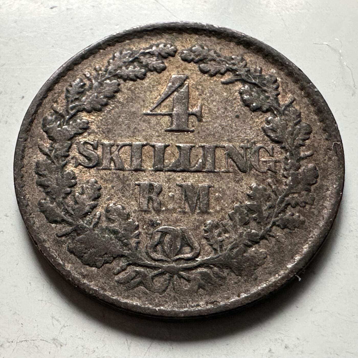 🌹外币初藏🌹🐯2026年第30场   每周二四六晚8️⃣点 接代拍 丹麦1854年 弗雷德里克七世 4斯基林 银币 40%银 3.4克 21毫米