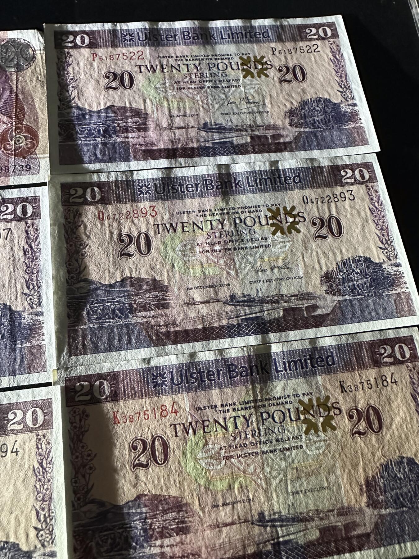 《外钞收藏家》第六百一十九期（精品场）（长期征集拍品、欢迎藏友们联系合作） 第一信托银行20镑非全新+阿尔斯特银行20镑5张AU-UNC- 