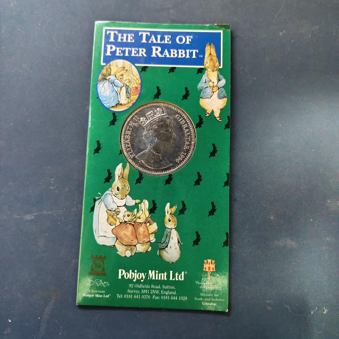 【全场包邮】纯粹捡漏拍513场 直布罗陀1994年1克朗彼得兔系列官方卡装克朗型纪念币