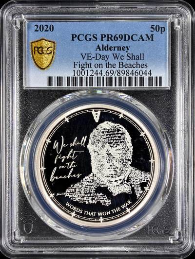 【雨安】【直播拍卖】【第0129期-评级币章】2026-03-21 周六 19:30 (金价1115, 银价20.09) - [评级现代] Alderney 奥尔德尼 50便士 2020年 D-Day PCGS-PR69DCAM 精制币