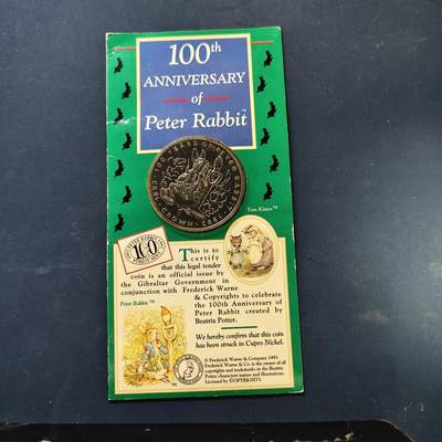【全场包邮】纯粹捡漏拍513场 - 直布罗陀1993年1克朗彼得兔100周年官方卡装克朗型纪念币