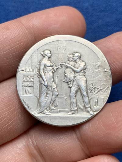 《竞宝斋》第472场 周日，周一，周二 3场连拍 （全场包邮）欢迎送拍 - 法国19世纪末储蓄银行银章 32mm 15.69g 丰饶角2银标