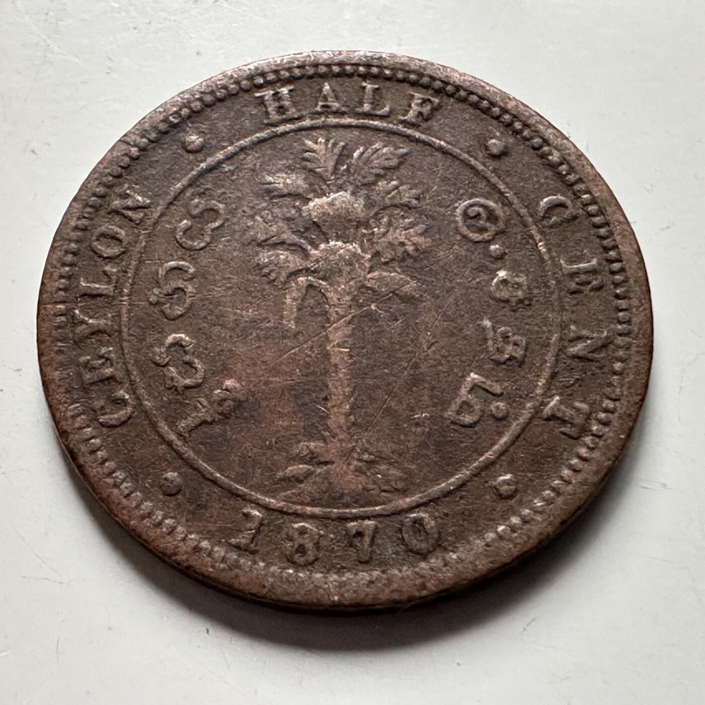 🌹外币初藏🌹🐯2026年第30场   每周二四六晚8️⃣点 接代拍 锡兰1870年 维多利亚女王 1/2分 铜币 