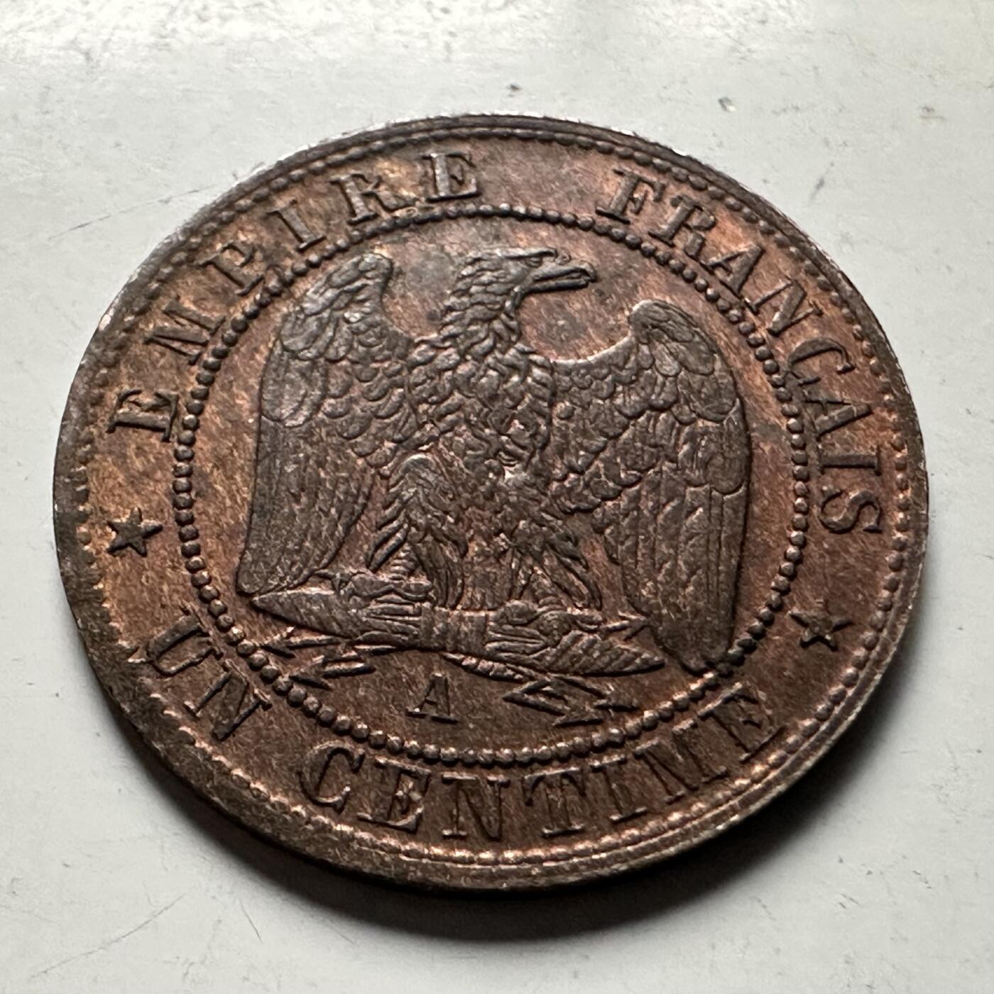 🌹外币初藏🌹🐯2026年第30场   每周二四六晚8️⃣点 接代拍 法国1853年拿破仑三世 1生丁 铜币 原光品相