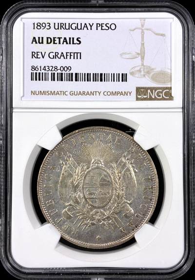 【雨安】【直播拍卖】【第0129期-评级币章】2026-03-21 周六 19:30 (金价1115, 银价20.09) - [评级美洲] Uruguay 乌拉圭 1比索 KM#0017 (1878-1895) 1893年  NGC-AU 少见品种