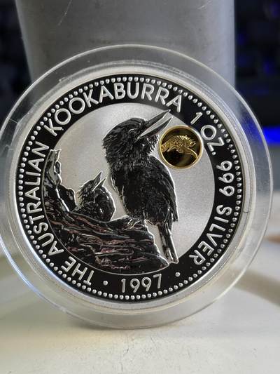 第193期拍卖 - 澳大利亚1997年1元带黄金私印普制银币 笑翠鸟（带凤凰私印） 1盎司999银0.5克金 发行量：2万