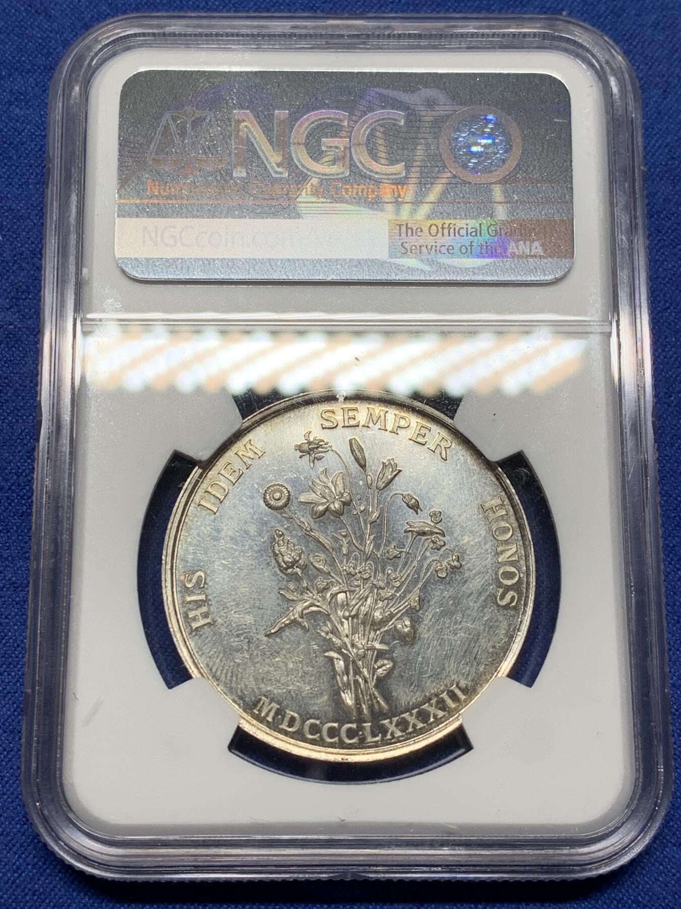 《竞宝斋》第472场 周日，周一，周二 3场连拍 （全场包邮）欢迎送拍 NGC MS63 法国图卢兹花卉节银质代币，女诗人克莱门-伊索尔