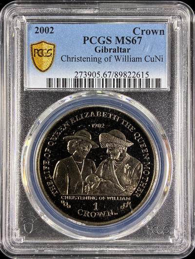 【雨安】【直播拍卖】【第0129期-评级币章】2026-03-21 周六 19:30 (金价1115, 银价20.09) - [评级现代] Gibraltar 直布罗陀 1克朗 2002年 威廉受洗  PCGS-MS67