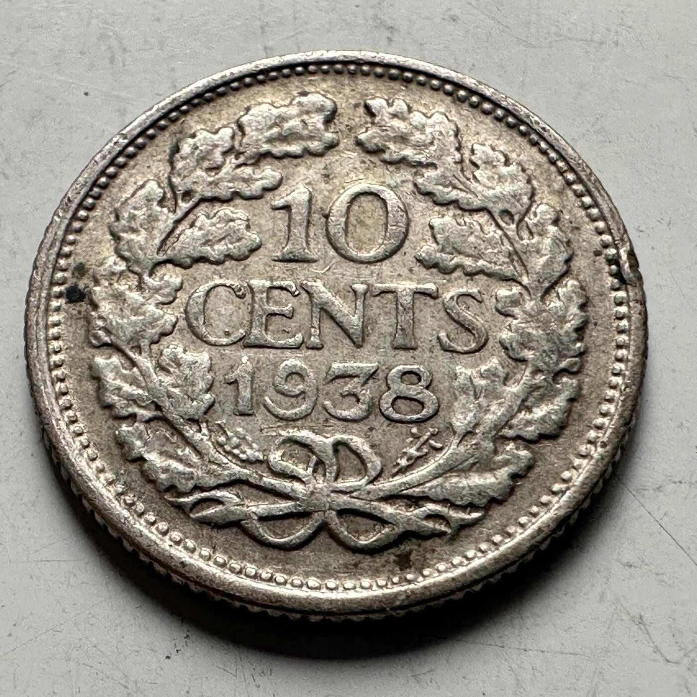 🌹外币初藏🌹🐯2026年第30场   每周二四六晚8️⃣点 接代拍 荷兰1938年 威廉明娜 10分 银币 64%银 1.4克 15毫米