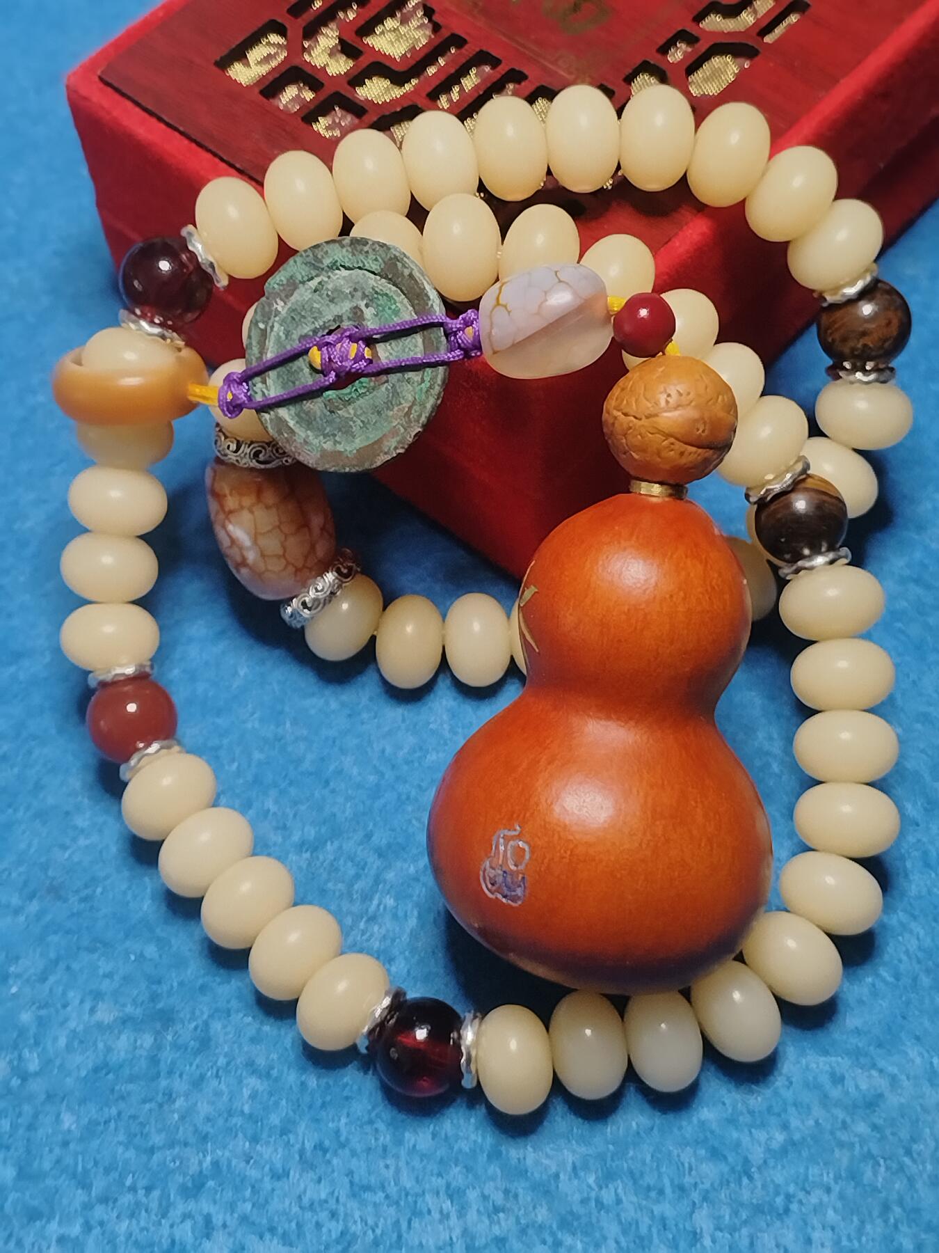 竹石清音 荧光彩绘葫芦 古钱币吉祥挂件