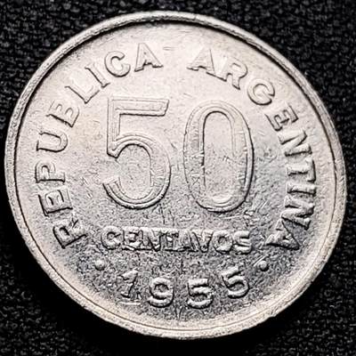泉币菌-第212场-拍品多 请提前出价（工作最近较忙 发货不及时，望理解） - 圣马丁 阿根廷1955年 50分 23.2×1.9mm 美洲币 