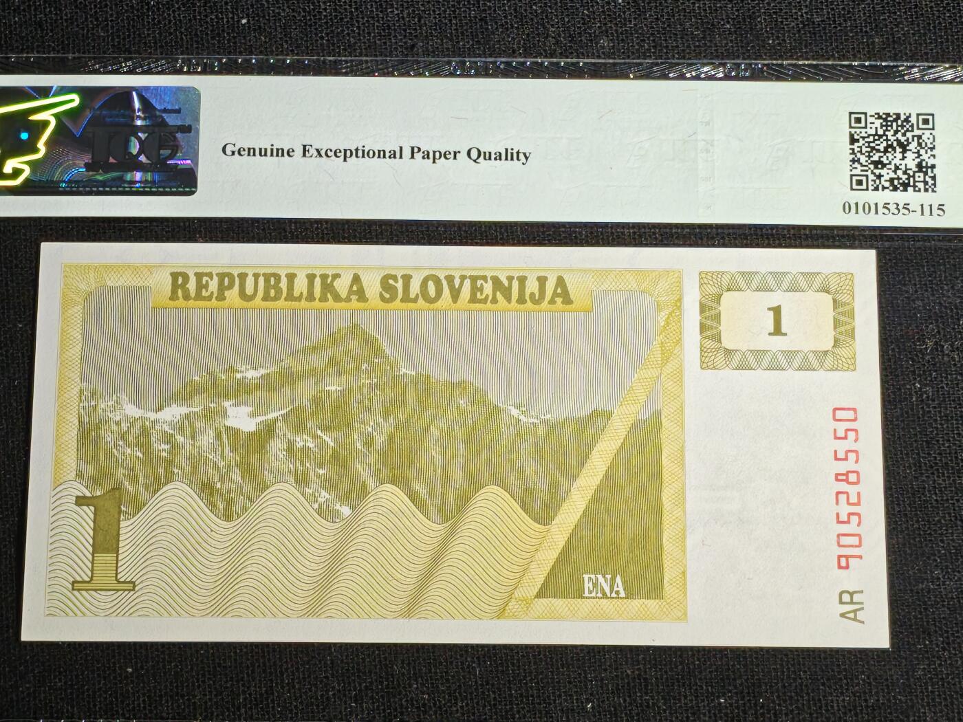 刘世昌艺术品销售中心～虎踞龙蟠*金杨在线联拍群第519期 斯洛文尼亚1990年1托拉（TQG    66GE    号码：AR90528550）1枚。