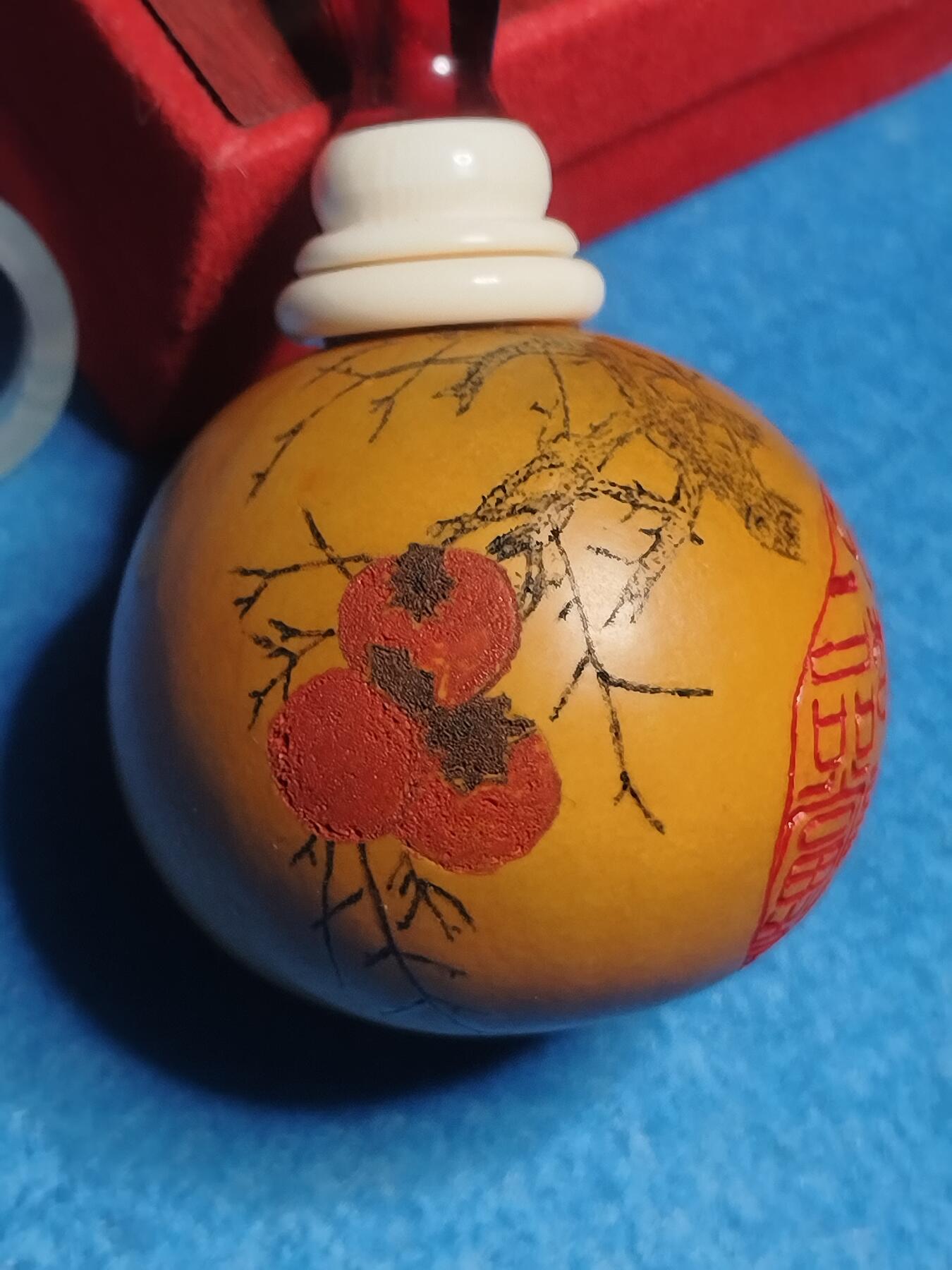 事事如意鹤纹葫芦鼻烟壶 手工押花彩绘文玩把件