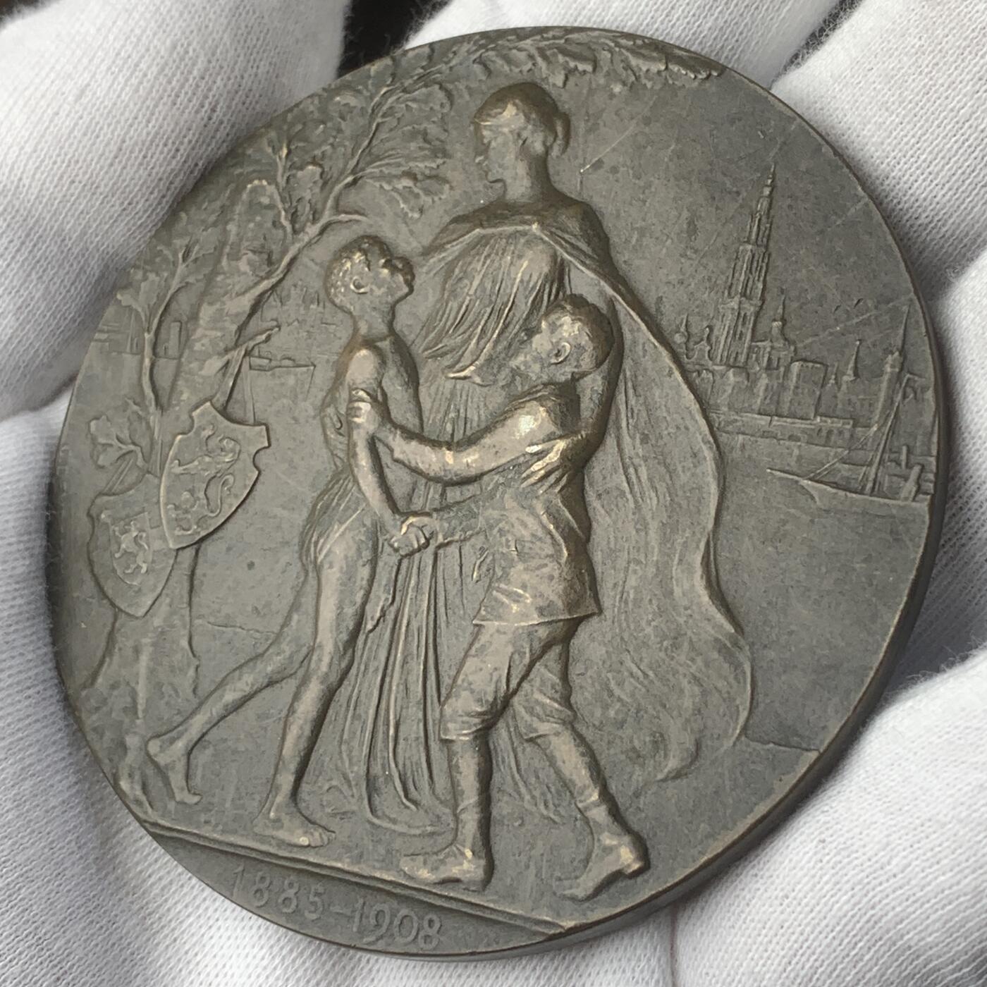 掌中浮雕-藏着的欧洲第055场 1908年比属刚果签订成立纪念铜章，70mm