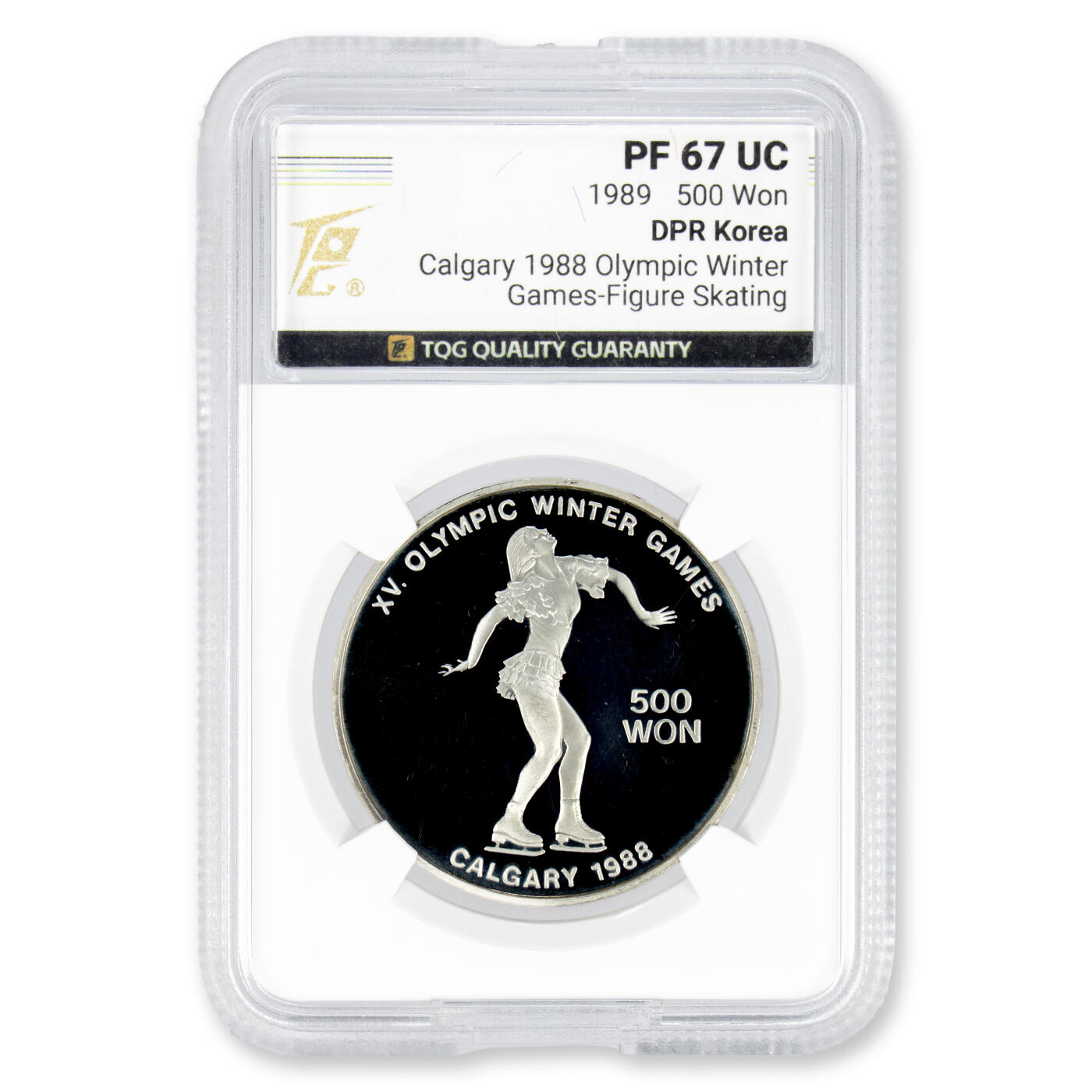 1989年朝鲜-88’第15届奥林匹林冬季运动会27g纪念银币999纯银TQG评级PF67原状态评级